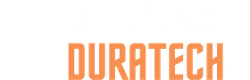 Le mot duratech est en lettres orange sur fond blanc.