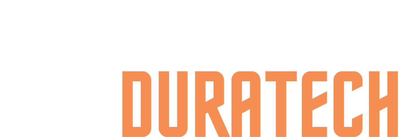 Le mot duratech est en lettres orange sur fond blanc.